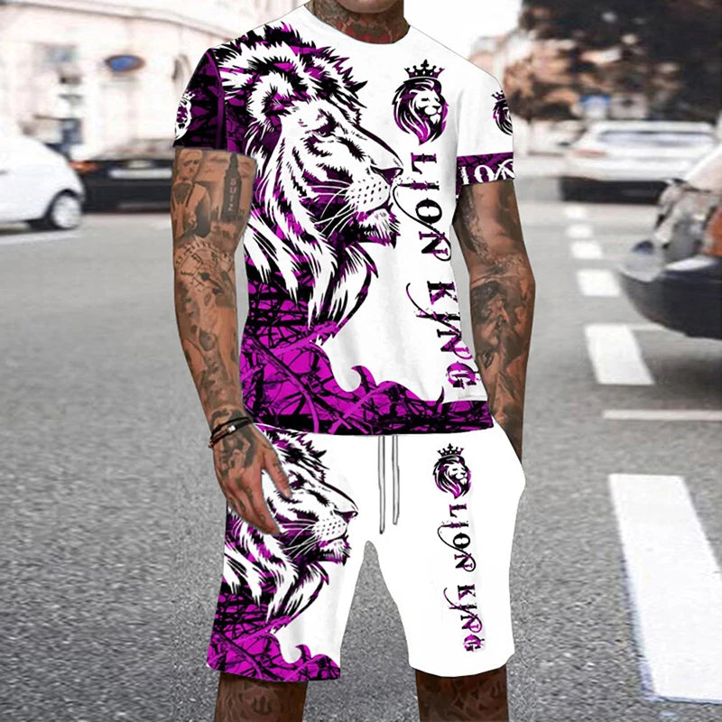 Conjunto Verano Hombre - Camiseta y Pantalón Corto Estampado Tigre 3D