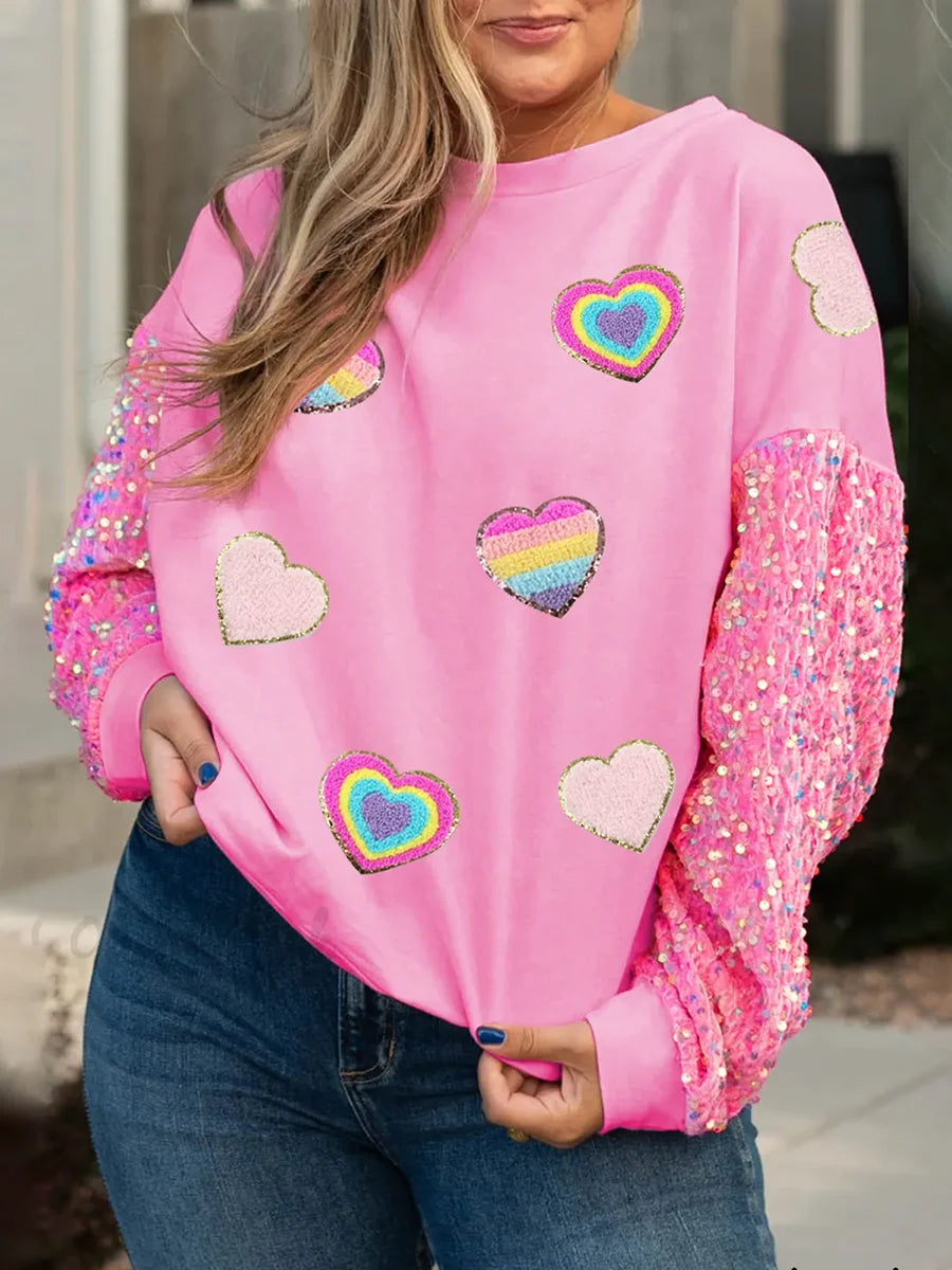 2025 Sudaderas de manga con lentejuelas para el Día de San Valentín para mujer, Top con estampado de letras/labios/corazones, Top que combina con todo, jersey de manga larga dulce