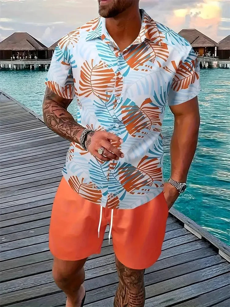 Conjunto Hawaiano Hombre – Camisa Estampada 3D y Pantalón Corto de Playa