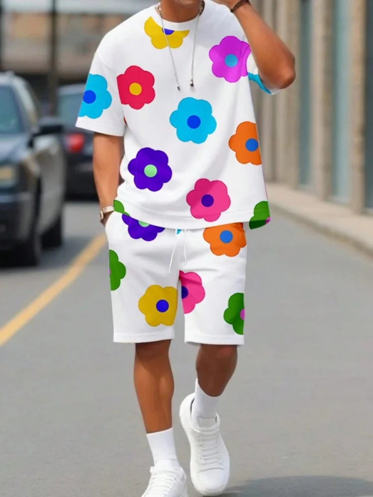 2025 nuevo conjunto de pantalones cortos de manga corta para hombre de verano, pantalones cortos de playa al aire libre para hombre, conjunto de 2 piezas, estampado 3D