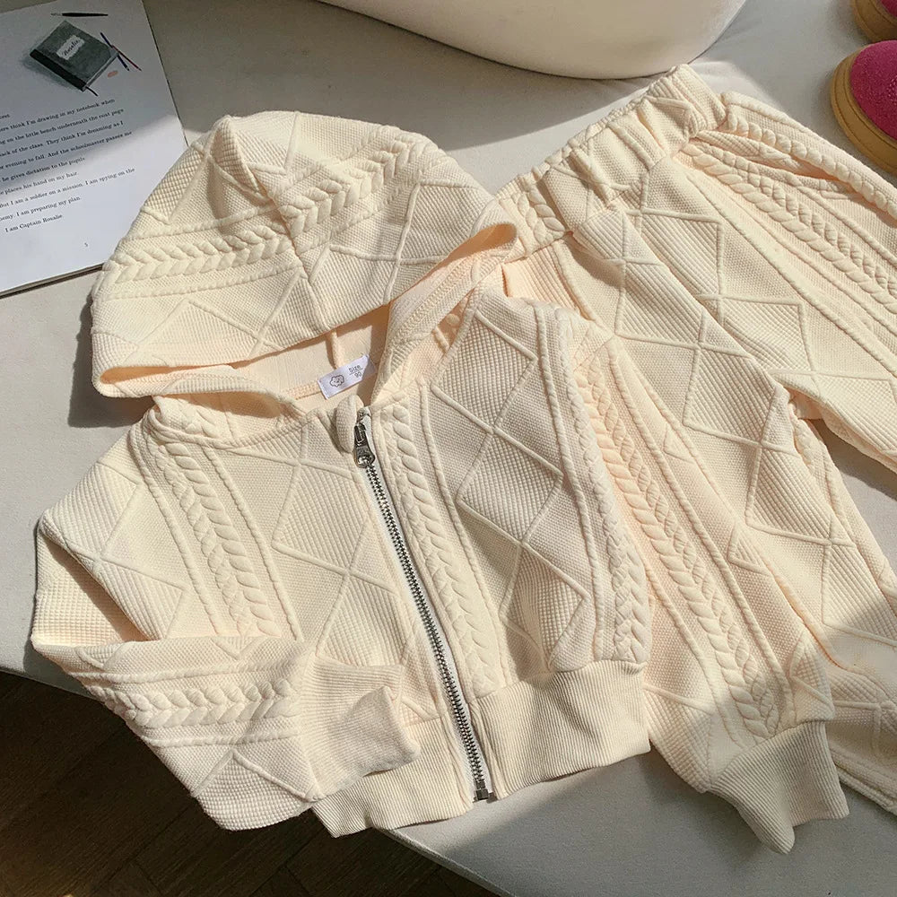 Conjunto de dos piezas para niñas, ropa de otoño, Top corto de punto de manga larga, pantalones acampanados divididos, nuevo estilo coreano
