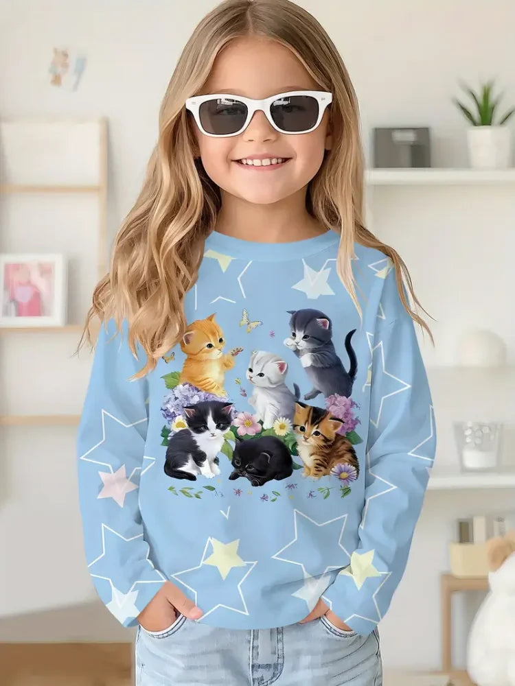 Camiseta de capibala de animales de dibujos animados, camisetas con cuello redondo, camiseta de moda de manga larga, ropa para niños y niñas de 7 a 8 años, ropa para niños