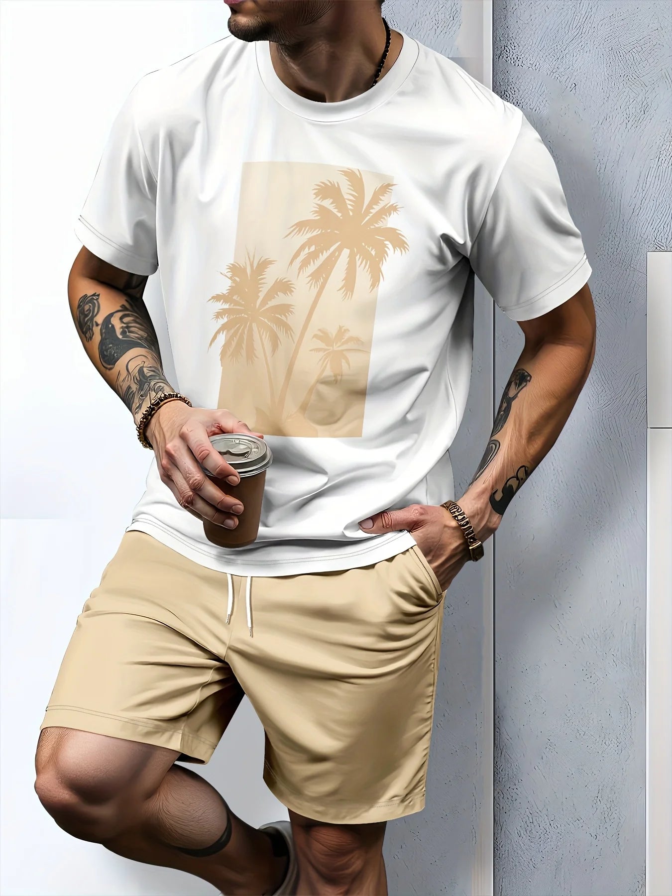 Conjunto Hawaiano Palmeras Hombre | Camiseta + Pantalón Corto Playa 2026