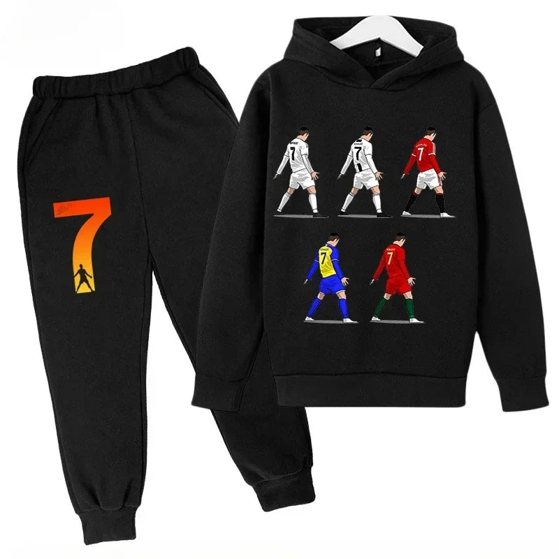 Chándal de Secado Rápido CR7 para Niños de 7 a 13 Años, Ronaldo 7 #   Conjunto Deportivo Estampado, Ropa Deportiva Transpirable, Ropa Infantil de Boutique