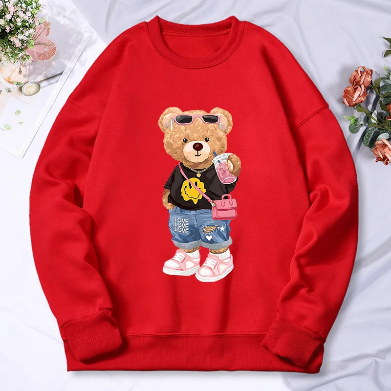 Sudadera con capucha con estampado de Bear Sister para mujer, ropa de lana cálida, informal, Hip Hop, jerséis sueltos, Top de otoño