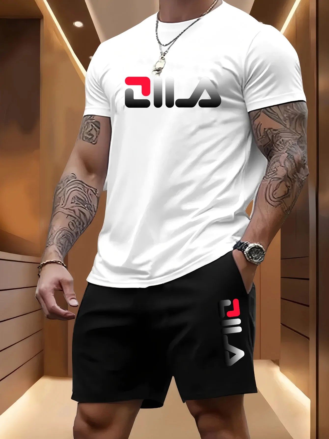 Conjunto Deportivo de Verano para Hombre, Informal, para Playa, Baloncesto, Deportes al Aire Libre, Cómodo, de Dos Piezas, con Camiseta Holgada y Pantalones Cortos a la Moda