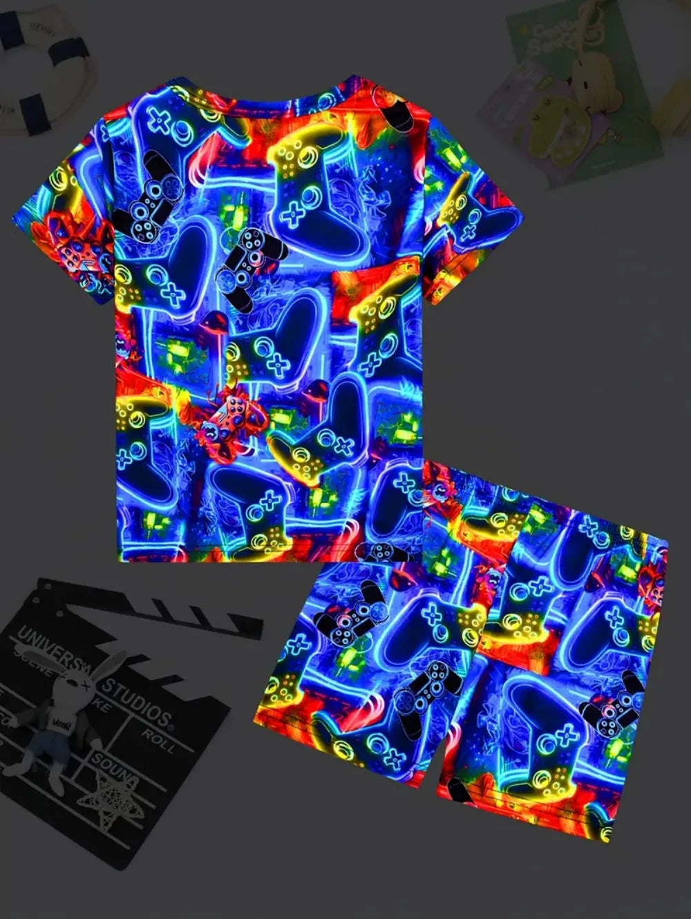 Conjunto de consola de juegos para niños, conjunto de ropa superior e inferior con estampado de moda, conjuntos sueltos para niños, ropa informal de calle para niños