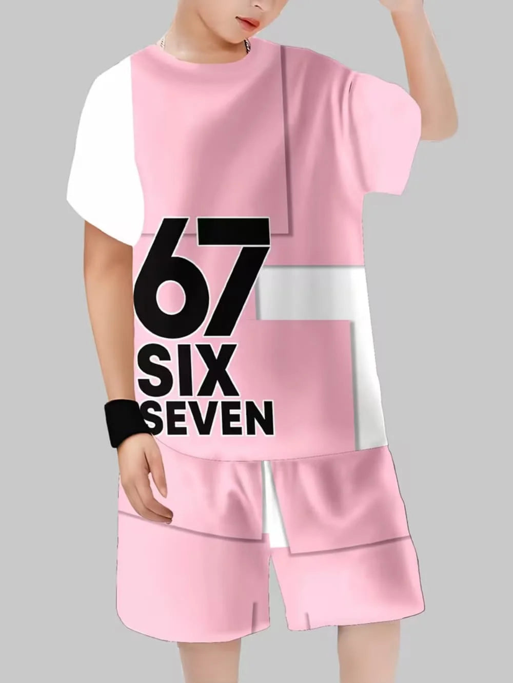 Divertido Conjunto de 2 Piezas para Niños con Estampado de Números Italianos 67, Camiseta de Manga Corta + Pantalones Cortos, Ropa para Niños