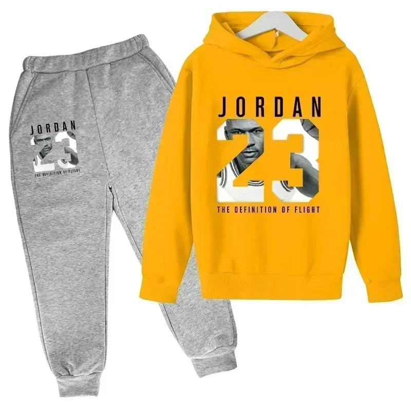 Conjunto de 2 Piezas de Sudadera con Capucha y Pantalones con Estampado Número 23 para Niños, Ropa de Otoño Invierno, Ropa Cálida Informal para Niñas y Niños, Sudaderas Deportivas de Moda