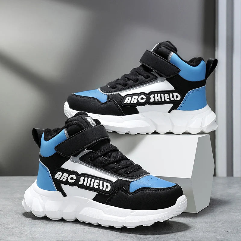 Zapatos de otoño e invierno para niños, zapatillas altas, zapatos cálidos de felpa de algodón para niños, zapatillas deportivas informales para uso diario para niños de 4 a 12 años