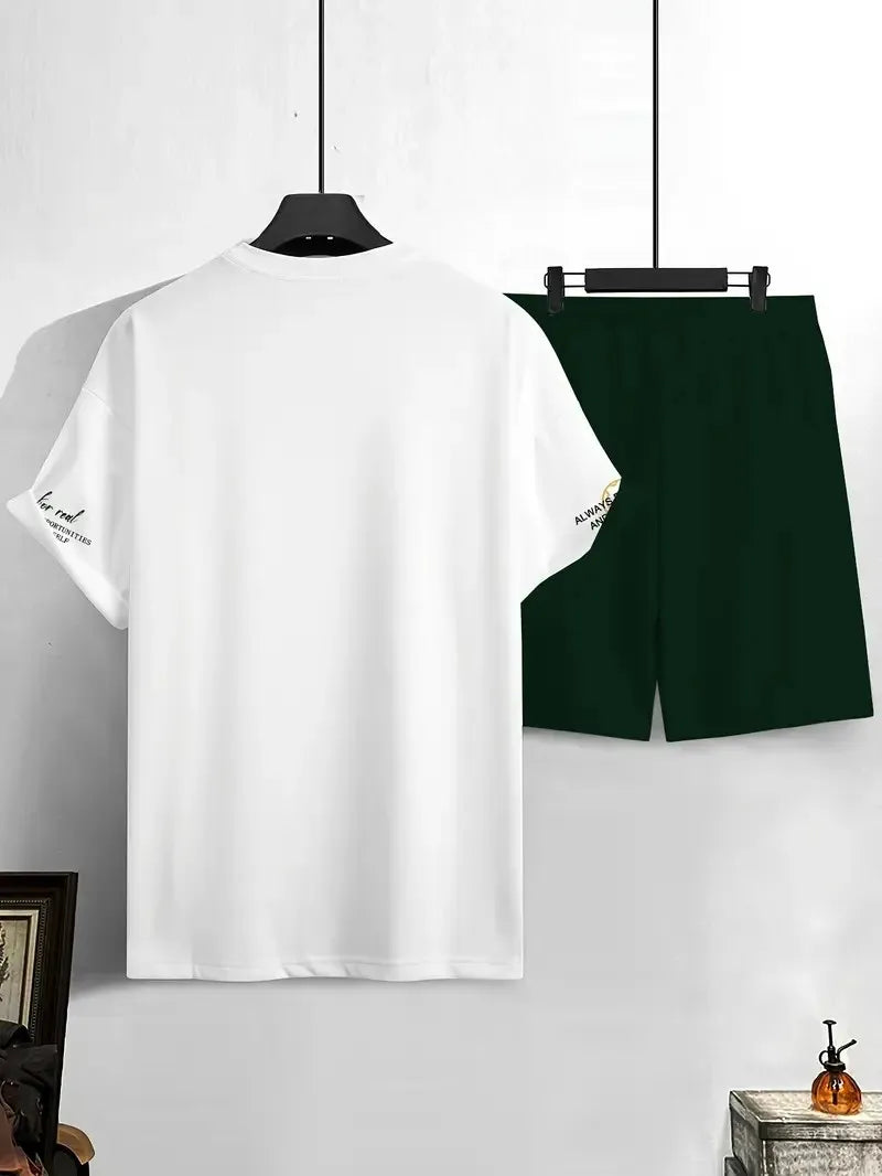 El nuevo conjunto de verano 2025 para hombres presenta moda urbana, comodidad informal, suavidad, transpirabilidad y impresión de patrones digitales 3D