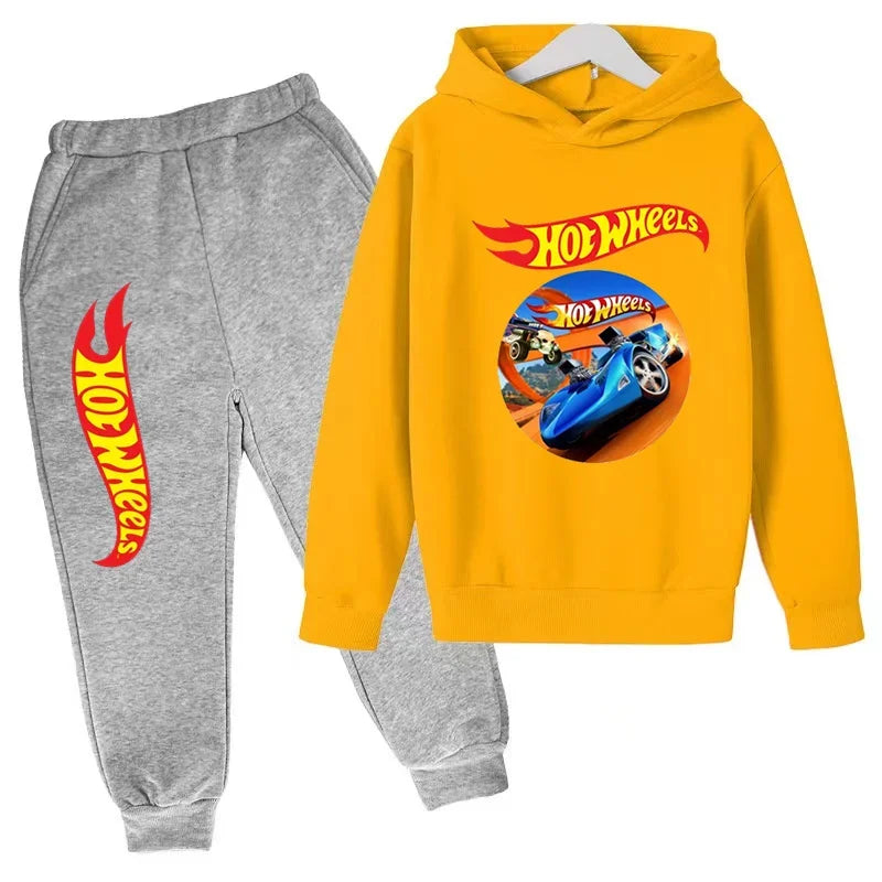 Ropa para niños Hot Wheels juego de coches Abrigo con capucha estampado 3-12 años niños niñas niño Top + Pantalones sudadera de moda ropa deportiva Casual