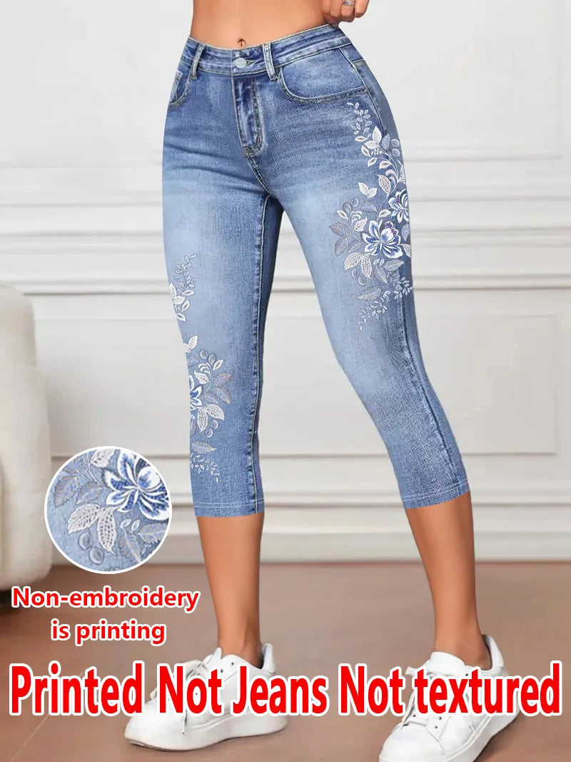 Leggings de Mujer 3/4 con Estampado Floral, Pantalones Ajustados