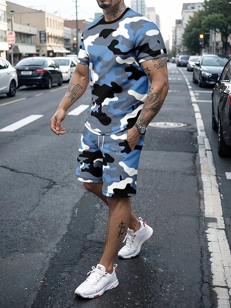 Camisetas de verano al aire libre de moda de calle para hombre Casual diario pantalones cortos deportivos para Hombre Camisetas y conjuntos de pantalones cortos con cordón para hombre