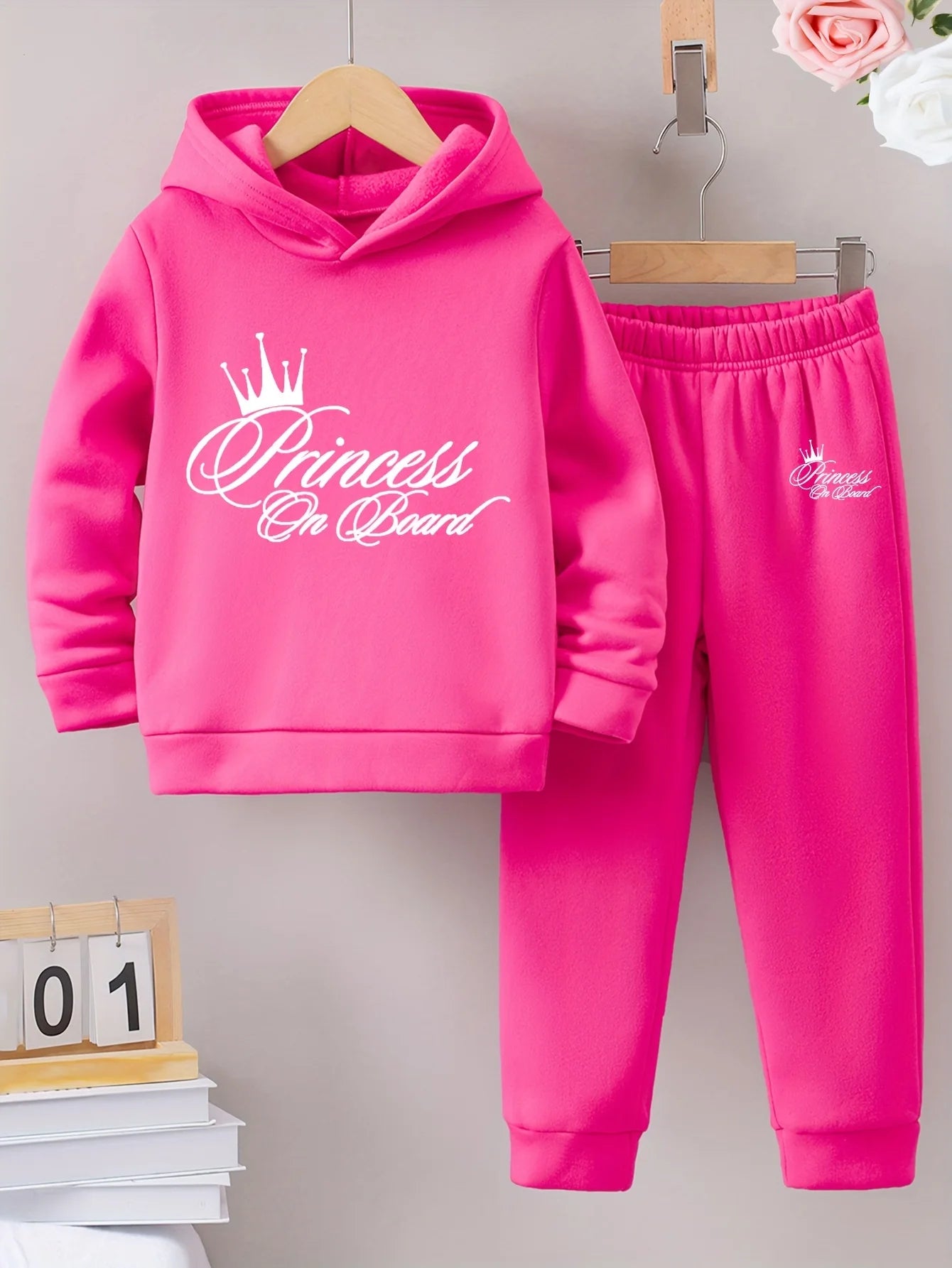 Sudadera con capucha y pantalones de chándal de forro polar para niñas, moda exquisita, informal, patrón impreso, cálido, otoño, invierno, 2 conjuntos