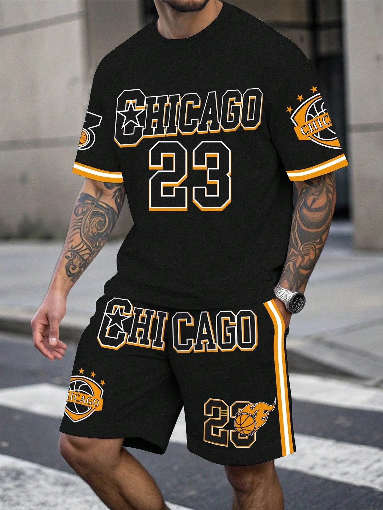 Conjunto de pantalones cortos deportivos de manga corta para hombre, ropa deportiva de baloncesto transpirable de talla grande, camiseta con estampado de letras, pantalones cortos, conjunto de 2 piezas