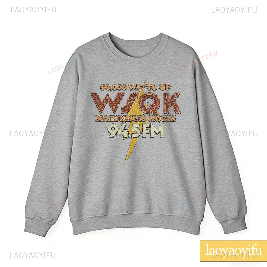 WSQK The Squawk 94,5 sudadera con Radio FM Wsqk sudaderas Unisex Vintage ciencia ficción cuello redondo 80s suéter nostálgico camisa Retro regalo