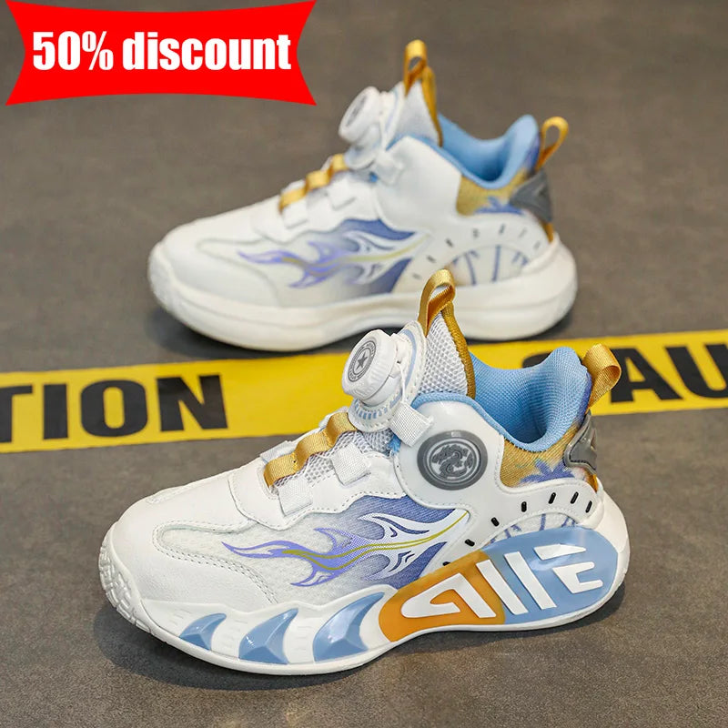 Zapatos Deportivos para Niños, Nuevos Zapatos de Baloncesto con Hebilla de Perilla, Antideslizantes, Resistentes al Desgaste, Transpirables, de Malla Deportiva, para Caminar