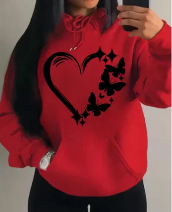 Sudadera con capucha con estampado de amor y mariposa para mujer, moda urbana de Hip Hop, ropa de bolsillo, Sudadera con capucha Retro multicolor