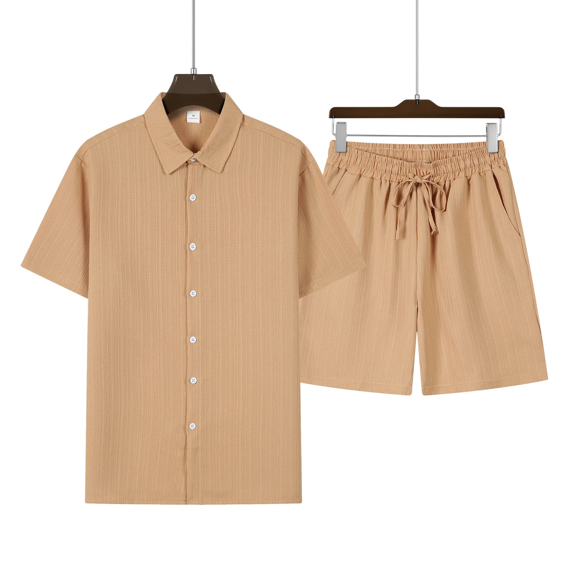 Traje de playa a la moda para hombre, camisa informal para deportes al aire libre, pantalones cortos holgados de manga corta de color sólido, 2 piezas, nuevo estilo, verano, 2024