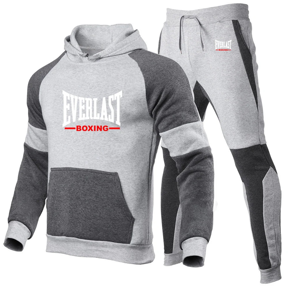 Everlast 2025 primavera otoño hombres nuevas sudaderas con capucha de alta calidad sudaderas de algodón Tops + pantalones de chándal deportes correr conjuntos de dos piezas
