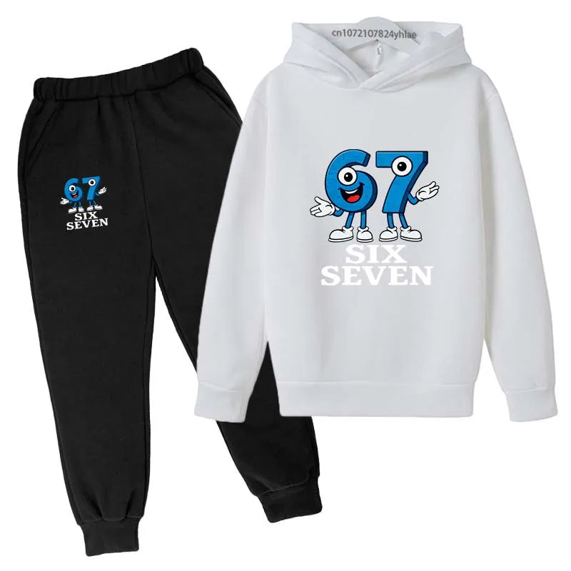 Six Seven divertido estampado de números niños primavera otoño Casual 2 uds Sudadera con capucha + Pantalones chándales 2-13 años niños niñas trajes diarios ropa