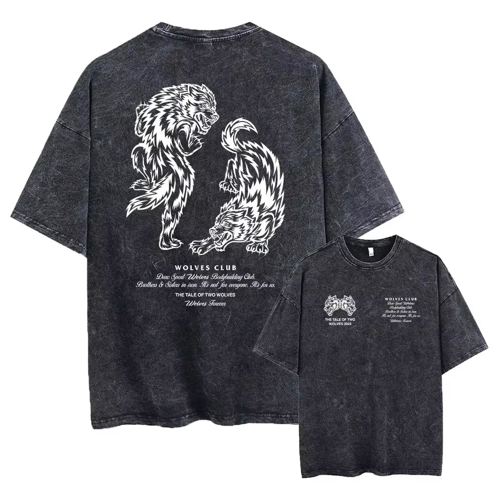 2025 Darc Wolves Sport Vintage camisetas lavadas gimnasio culturismo ropa Unisex verano Fitness TEE entrenamiento deporte camisetas
