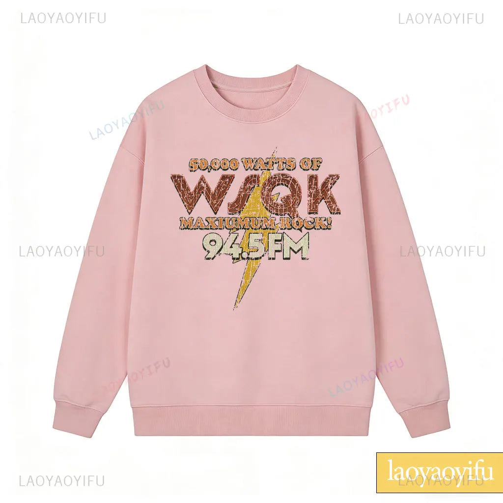 WSQK The Squawk 94,5 sudadera con Radio FM Wsqk sudaderas Unisex Vintage ciencia ficción cuello redondo 80s suéter nostálgico camisa Retro regalo