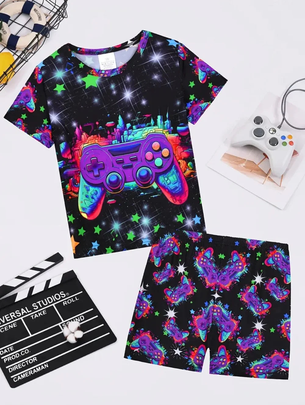 Conjunto de consola de juegos para niños, conjunto de ropa superior e inferior con estampado de moda, conjuntos sueltos para niños, ropa informal de calle para niños