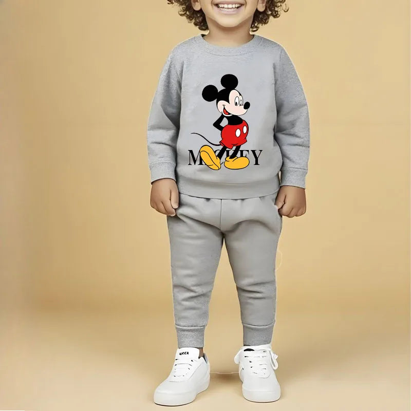 Conjuntos de sudaderas con capucha de manga larga para niños de Disney, jersey y pantalones de invierno, traje de dos piezas, sudadera informal para niños