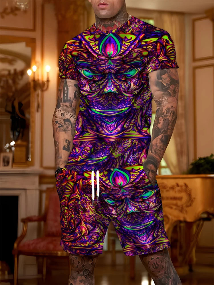 Nuevo traje corto de manga corta con cuello redondo para hombre, moderno y sencillo para actividades al aire libre y uso diario, conjunto de dos piezas