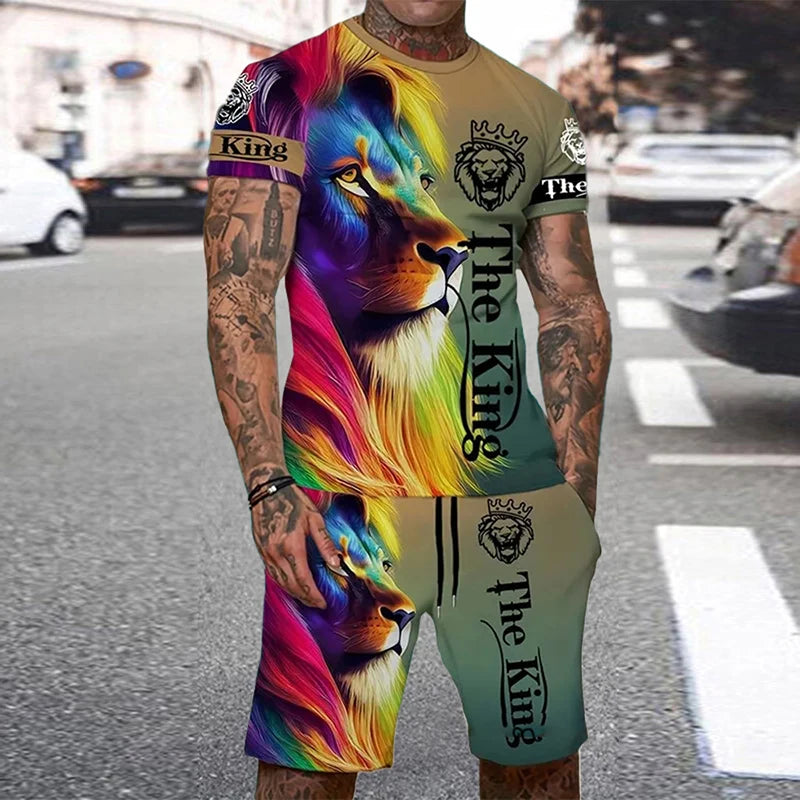 Conjunto Verano Hombre - Camiseta y Pantalón Corto Estampado Tigre 3D