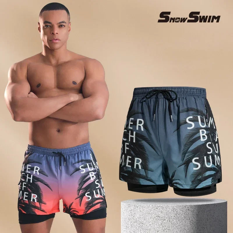 Nuevo Bañadores para hombre, pantalones cortos de baño de doble capa, antivergüenza, forrados con pantalones de playa profesionales, equipo de natación para adultos