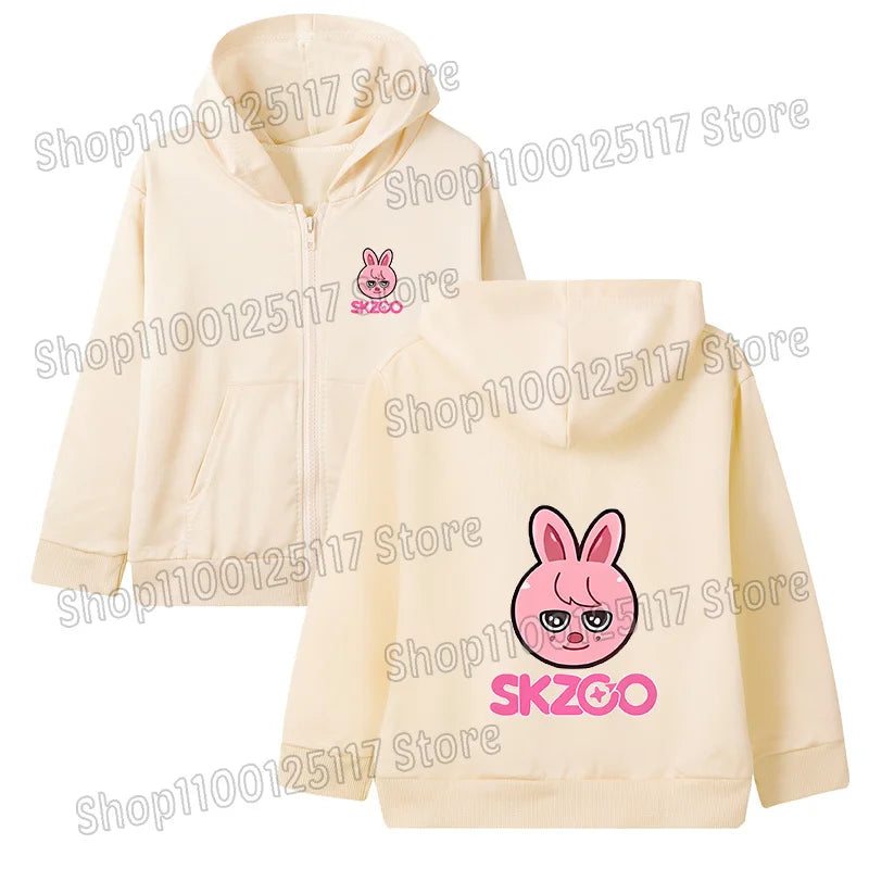 Skzoo-ropa fina de manga larga con cremallera para niñas, chaqueta con capucha de Anime, otoño y primavera, estampado de dibujos animados, ropa de calle con cremallera y bolsillo