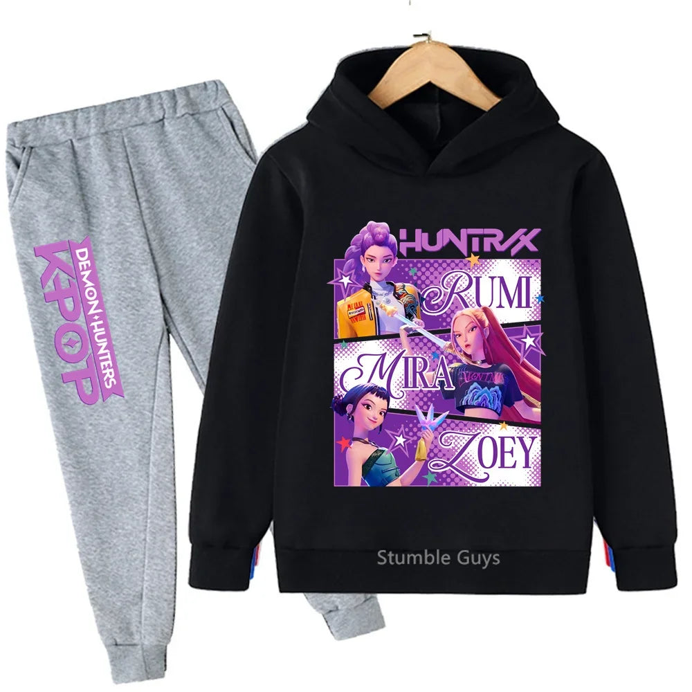 Conjunto de sudadera con capucha Kpop Demon Hunters de 3 a 14 años, ropa deportiva para niños y niñas, ropa diaria de otoño para niños