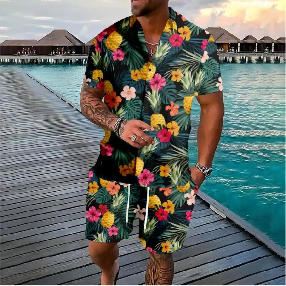 Conjunto Hawaiano 3D Hombre | Camisa y Pantalón Corto Playa