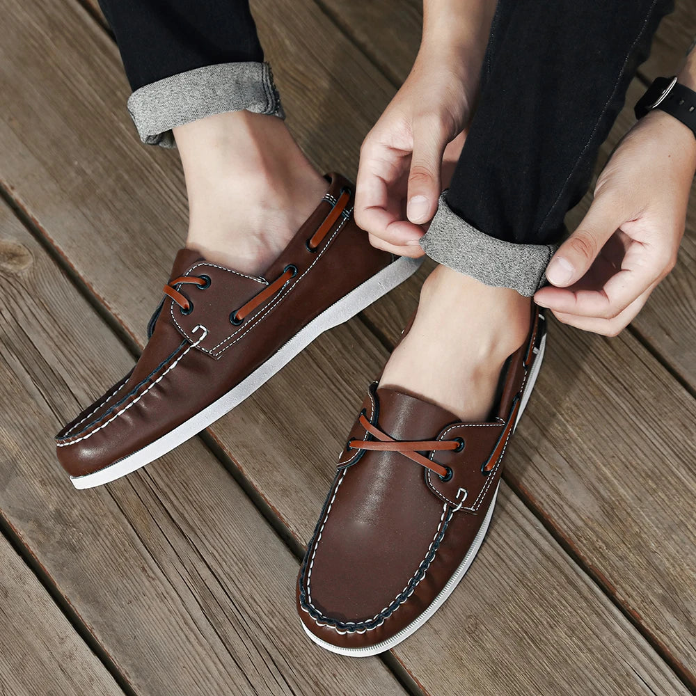 Zapatos mocasines con punta delantal de moda para hombre, cómodos antideslizantes para caminar al aire libre, viajar, primavera y verano