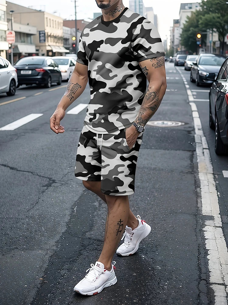 Camisetas de verano al aire libre de moda de calle para hombre Casual diario pantalones cortos deportivos para Hombre Camisetas y conjuntos de pantalones cortos con cordón para hombre