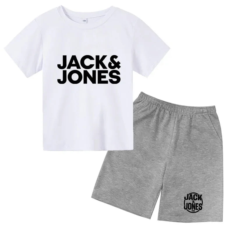 Conjuntos de Ropa para Niños y Niñas de 4 a 14 Años, Camisetas Transpirables de Verano con Estampado de Letras Sencillas y a la Moda + Pantalones Cortos, 2 Piezas
