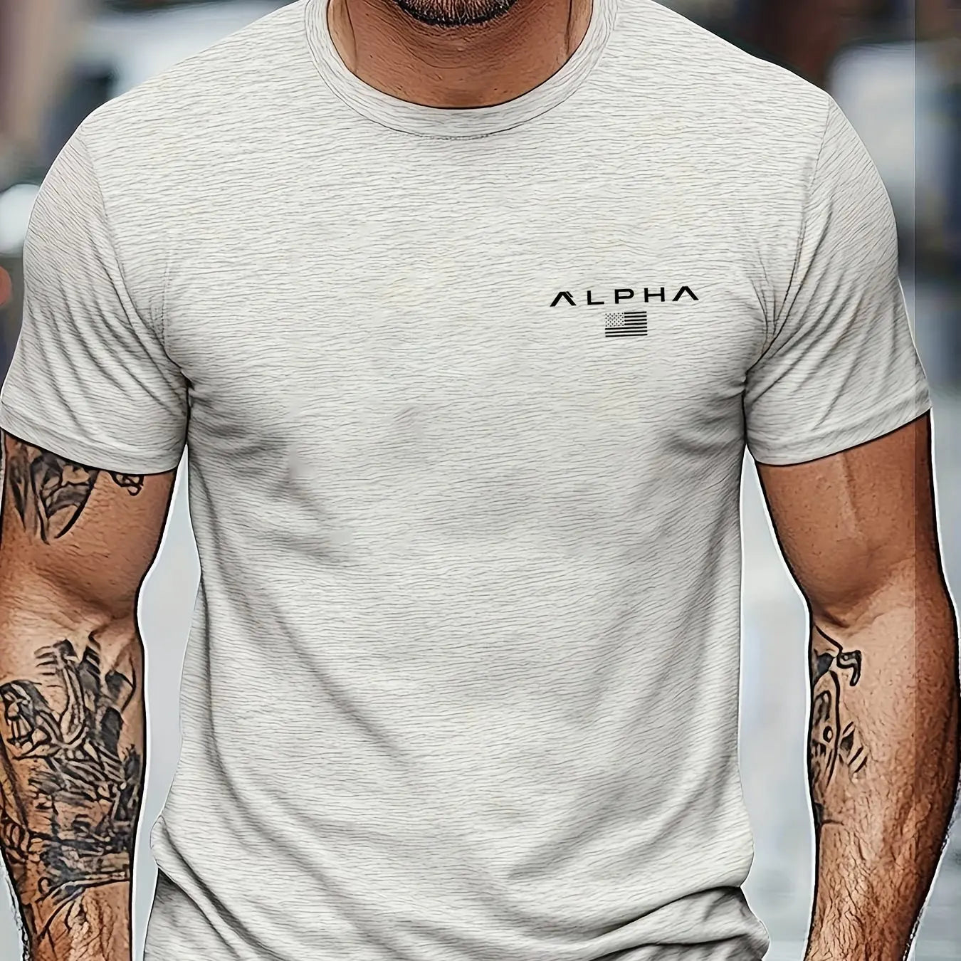Camiseta de manga corta con cuello redondo y estampado de patrón ALPHA para hombre, 100% de algodón, informal, a la moda, deportiva, holgada, de verano