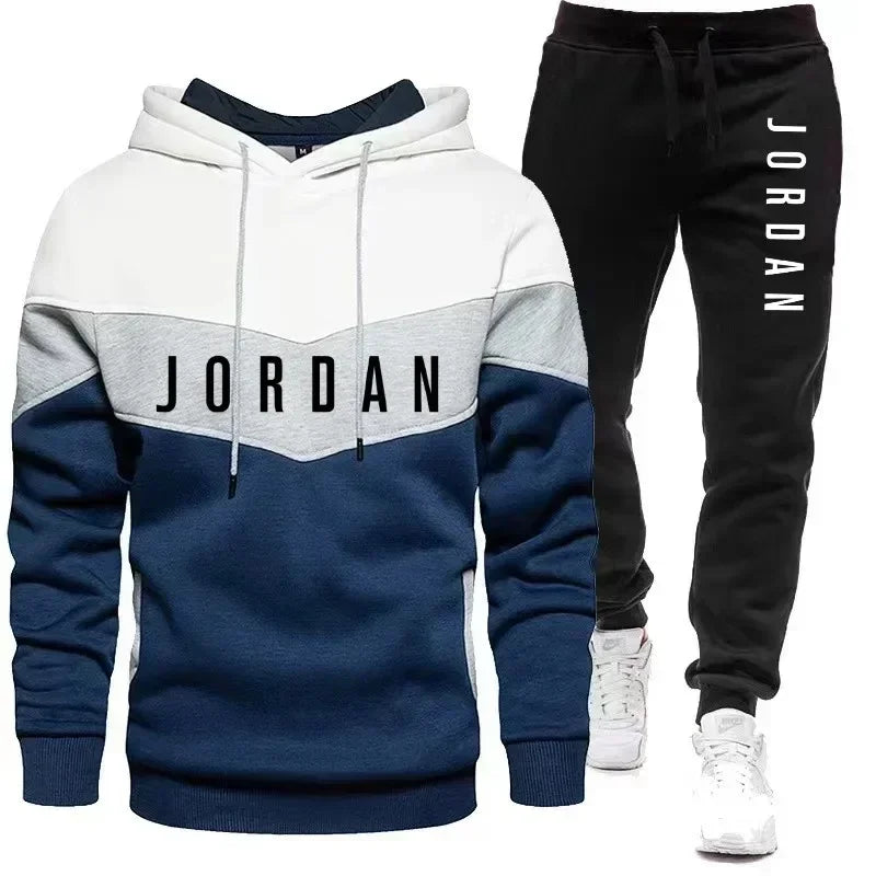 Nuevo jersey informal de otoño e invierno para hombre + Pantalones de dos piezas para correr al aire libre, sudadera con capucha a la moda para hombre, conjunto de ropa deportiva