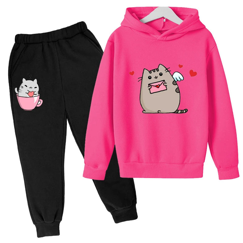 Sudadera con capucha con estampado de gato de Nutella para niños, ropa divertida para niñas y niños, conjuntos de ropa Harajuku Kawaii para niños, Invierno