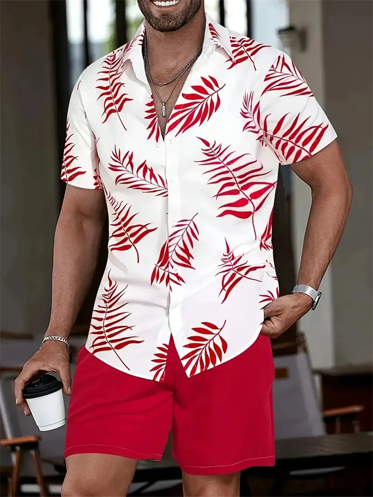 Conjunto Hawaiano Hombre – Camisa Estampada 3D y Pantalón Corto de Playa