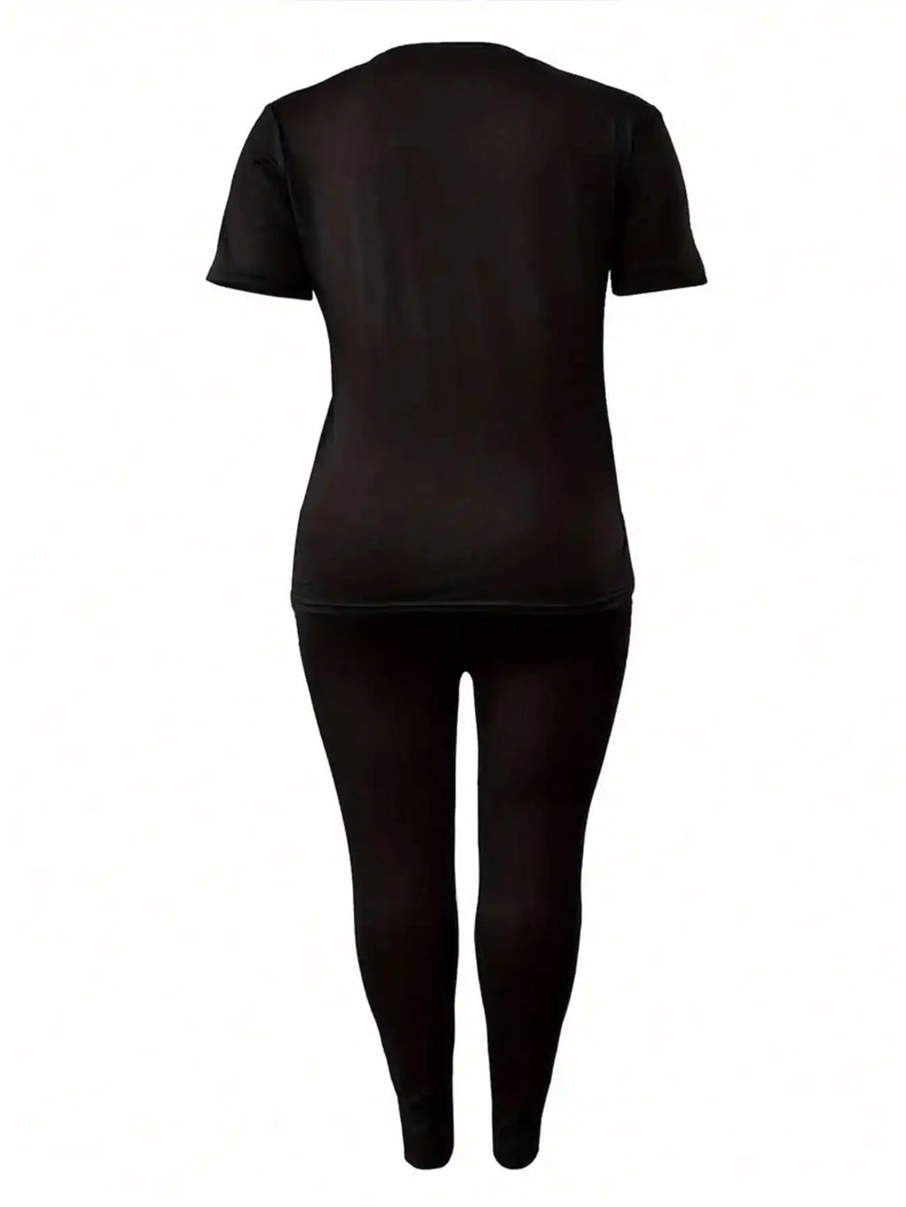 Conjunto de Dos Piezas para Mujer 2026, Camiseta Casual de Manga Corta con Cuello Redondo y Estampado de Sonrisa para las Cuatro Estaciones + Pantalones Ajustados con Estampado