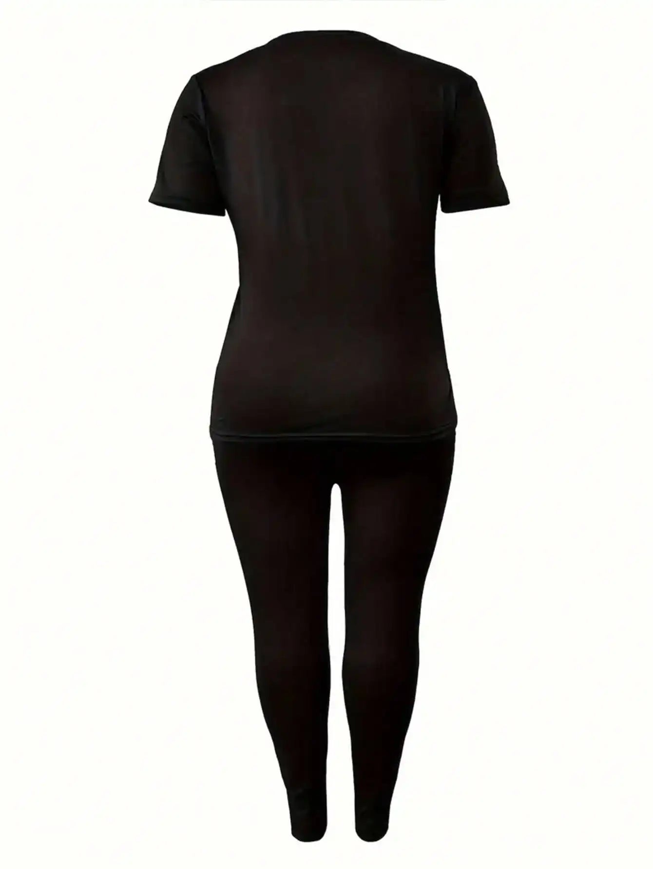 Conjunto de Dos Piezas para Mujer 2026, Camiseta Casual de Manga Corta con Cuello Redondo y Estampado de Sonrisa para las Cuatro Estaciones + Pantalones Ajustados con Estampado