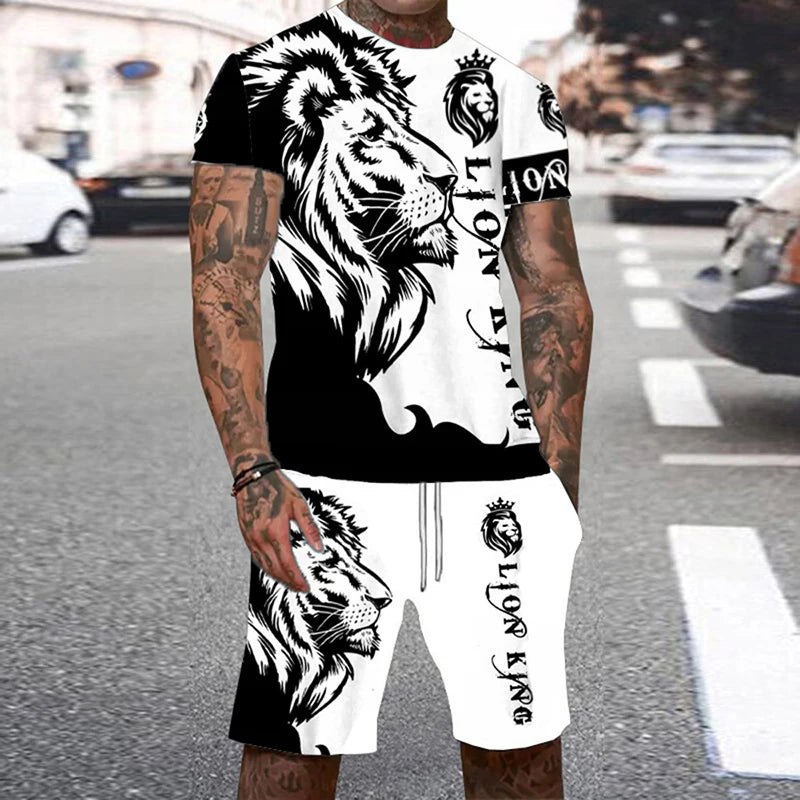 Conjunto Verano Hombre - Camiseta y Pantalón Corto Estampado Tigre 3D
