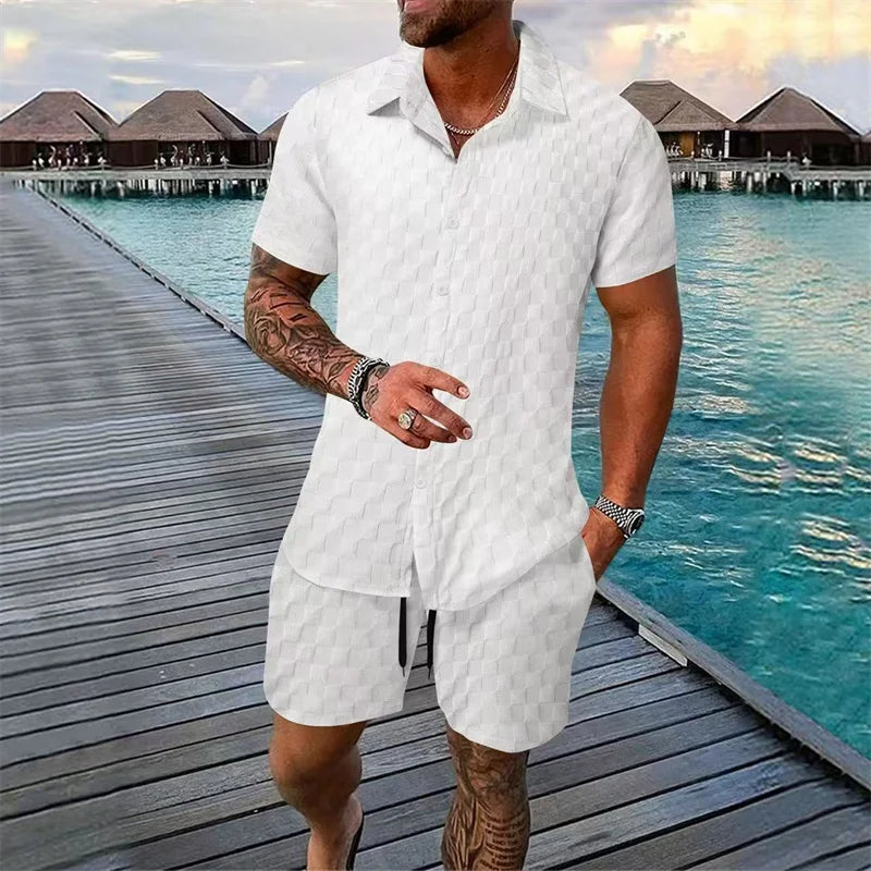 Conjunto Hombre Color Liso | Camisa + Pantalón Corto Verano 6 Colores