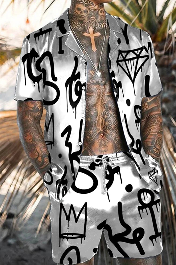 Conjunto Hawaiano 3D Étnico Retro Hombre | Camisa Flores + Pantalón Corto