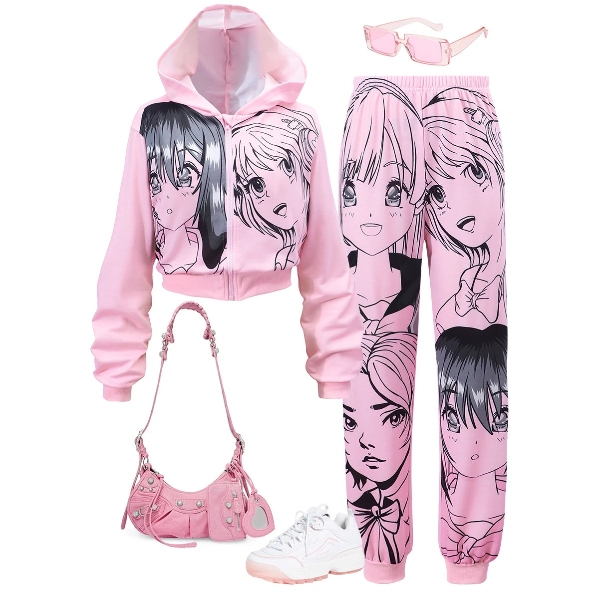 Ropa para Chica adolescente, traje para niños, traje rosa de otoño para Chica de Anime, abrigo + Pantalones, conjunto bonito de moda para niñas de 13, 14, 15 y 16 años, 2 uds.