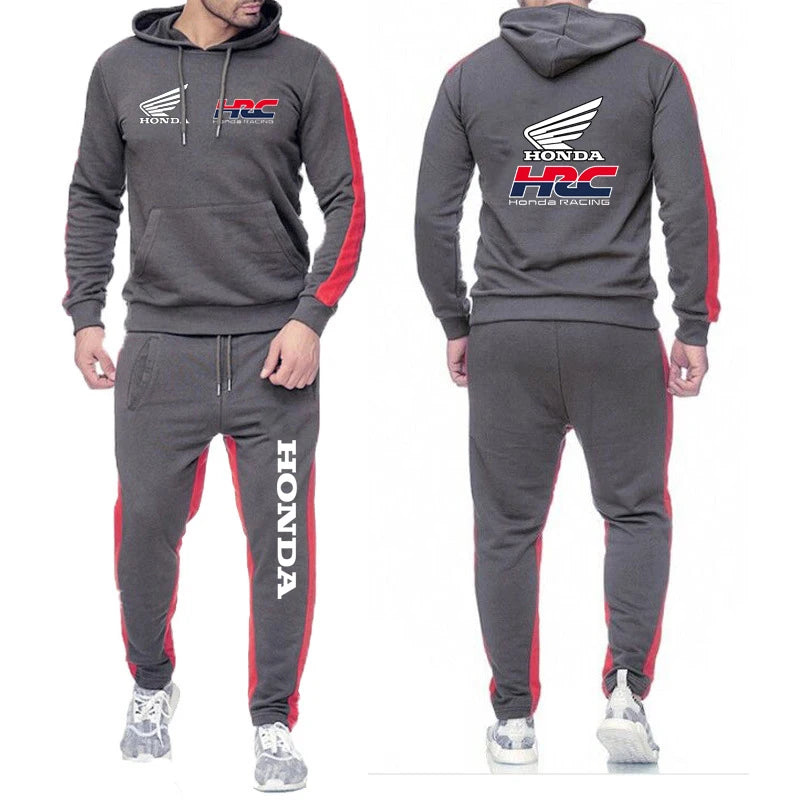 Honda racing-Sudadera con capucha para hombre, ropa deportiva + pantalones de chándal, traje informal cómodo para correr, traje de dos piezas de color sólido, gran oferta